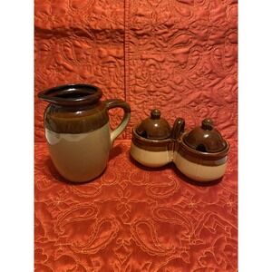 Vintage Brown Stoneware Milk Pitcher,‎ Condiment Holder, Early 20th Century